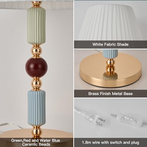 White Fabric Shade Table Lamp Modern Metal Desk Lamp with Plug Cord Switch for Bedroom Bedside (12.9in / White)