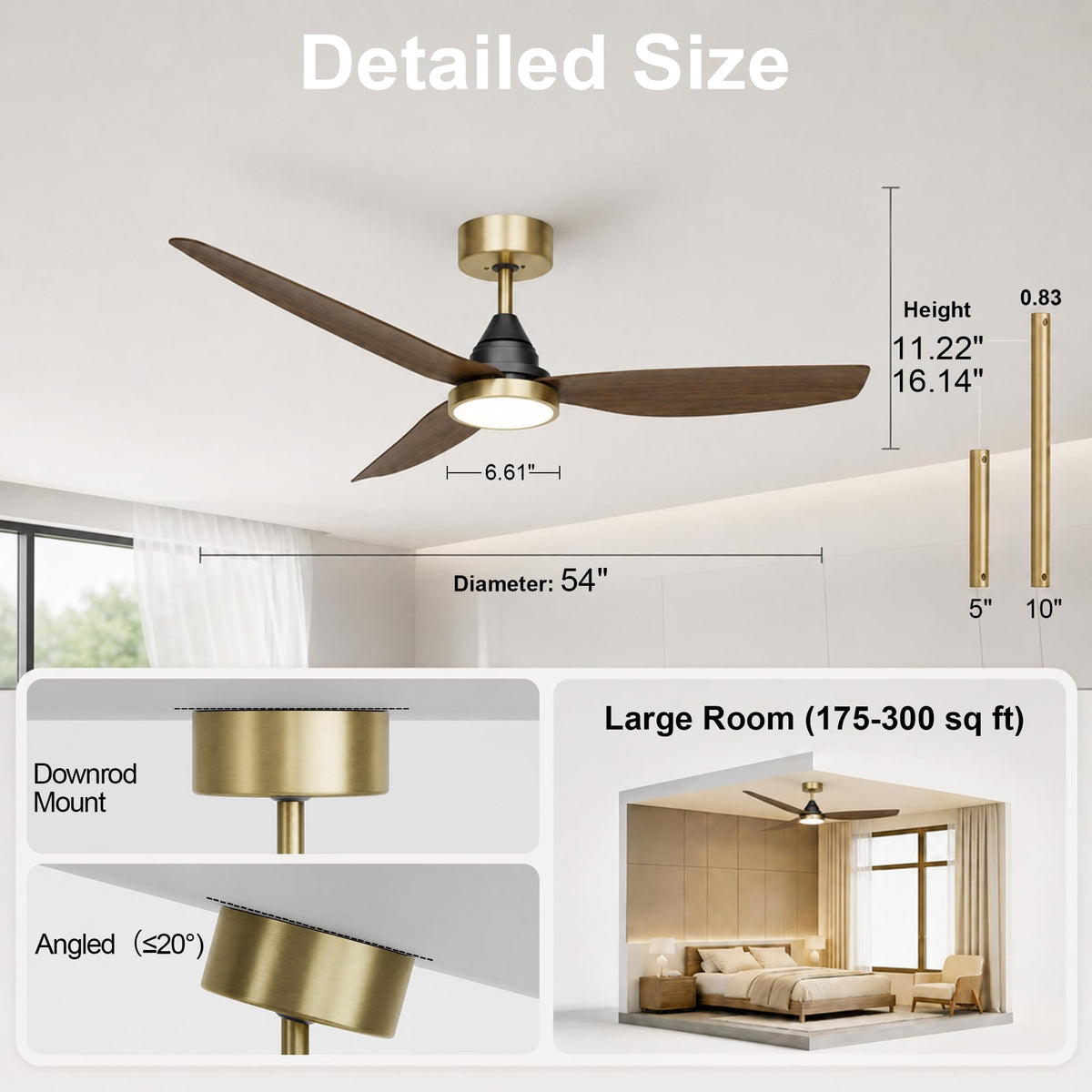 2 Pack 54 Inch Ceiling Fan with Lights (Gold & Walnut / 54 inch)