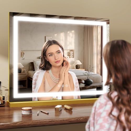 23x18 Inch Gold Vanity Mirror with Lights (Gold / 23"L x 18"W)