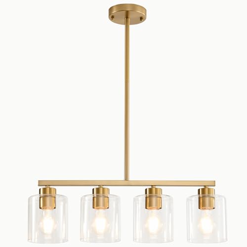 4 LightBrushed Gold Kitchen Island Lighting (Gold & Clear Glass / 4 Light)