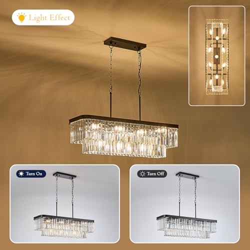 Black Crystal Chandeliers 11 Lights 33.5" Rectangle Chandelier (Black / Long-33.5”)