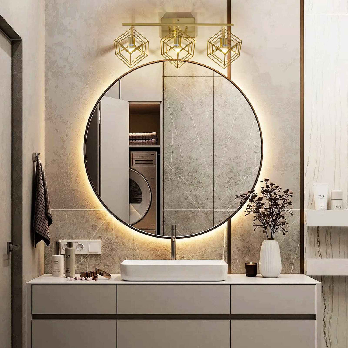 Bathroom Vanity Light with 3 Bulbs Bathroom Light Fixtures Over Mirror with 3 Rotatable Cube Shades Modern Wall Mounted Brushed Brass Gold (Brushed Brass / 3-Lights ( 28" Width ))