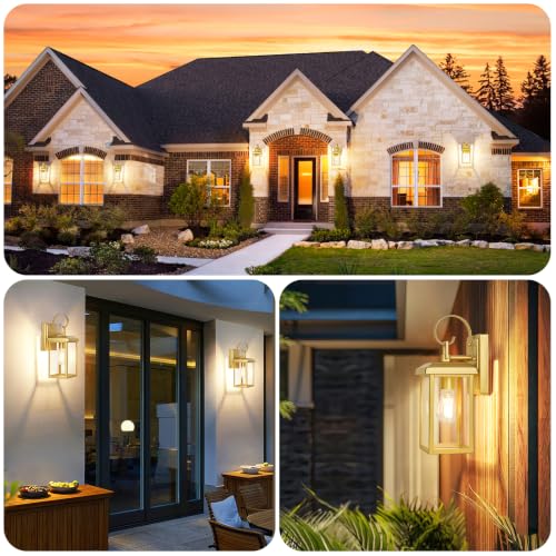 2 Pack Outdoor Wall Light Fixtures (Gold / 12.8")