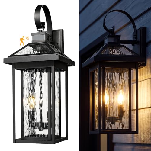 Motion Porch Light (Black - Water Ripple Glass / 22.6 Inch - Motion Sensor)