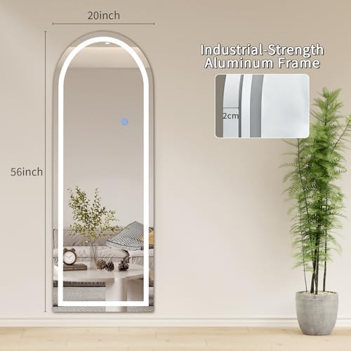 Full Length Mirror with LED Lights 56"x20" (Standing Mirror-arched / 56"L x 20"W)