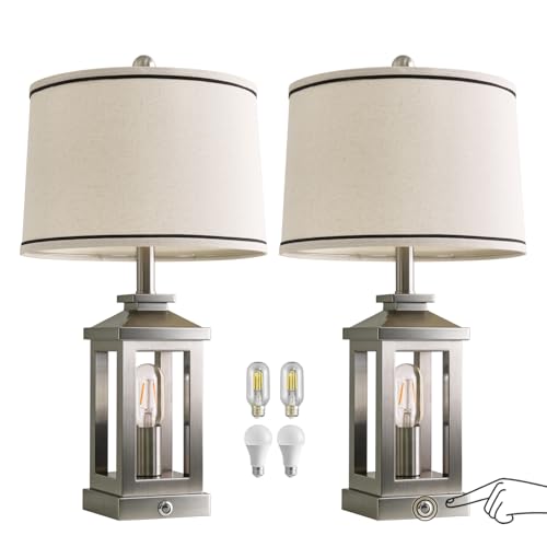 Modern Table Lamps Set of 2 for Living Room 23.75" Bedroom Nightstand Lamps (Silver)