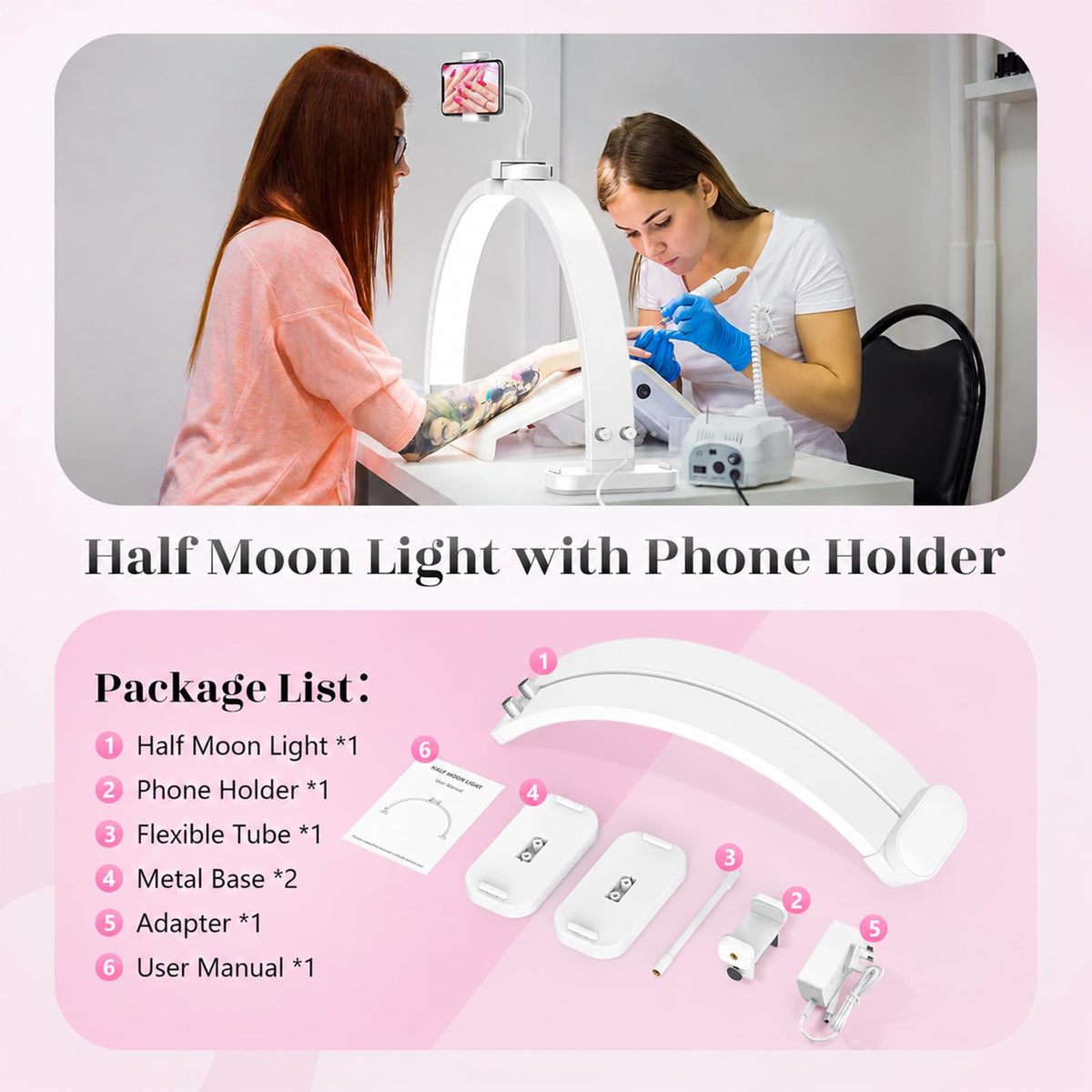 Half Moon Light for Nail Desk (White no Diamond)