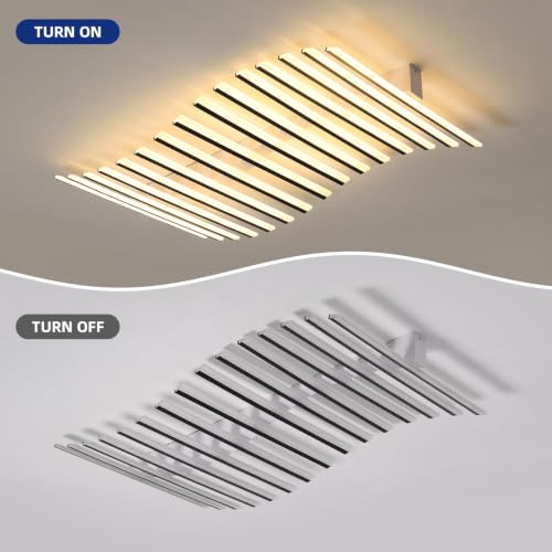 15 Lights Linear Modern Ceiling Light with Remote Control 43.3 inch Dimmable LED Chandelier Semi Flush Mount Light Fixture for Dining Room Kitchen Island Living Room (Black / 43.3x23.5inch)