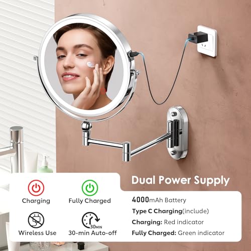 9" Wall Mounted Lighted Makeup Mirror (4000mah-9inch-30x-chrome)