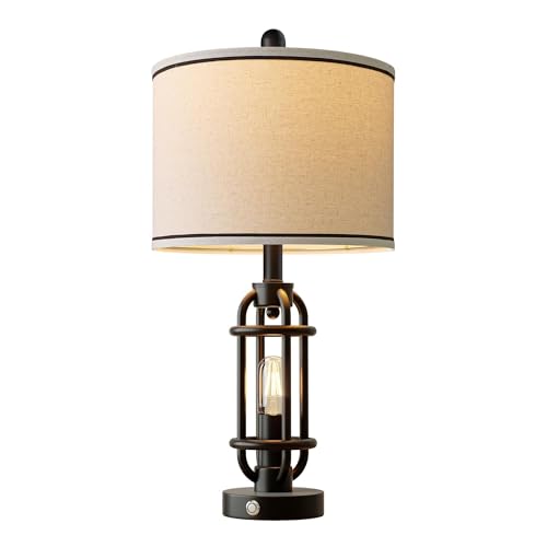 24'' Table Lamps for Living Room Bedroom Industrial Touch Lamp with USB A+C Ports (24'' Black - Single)