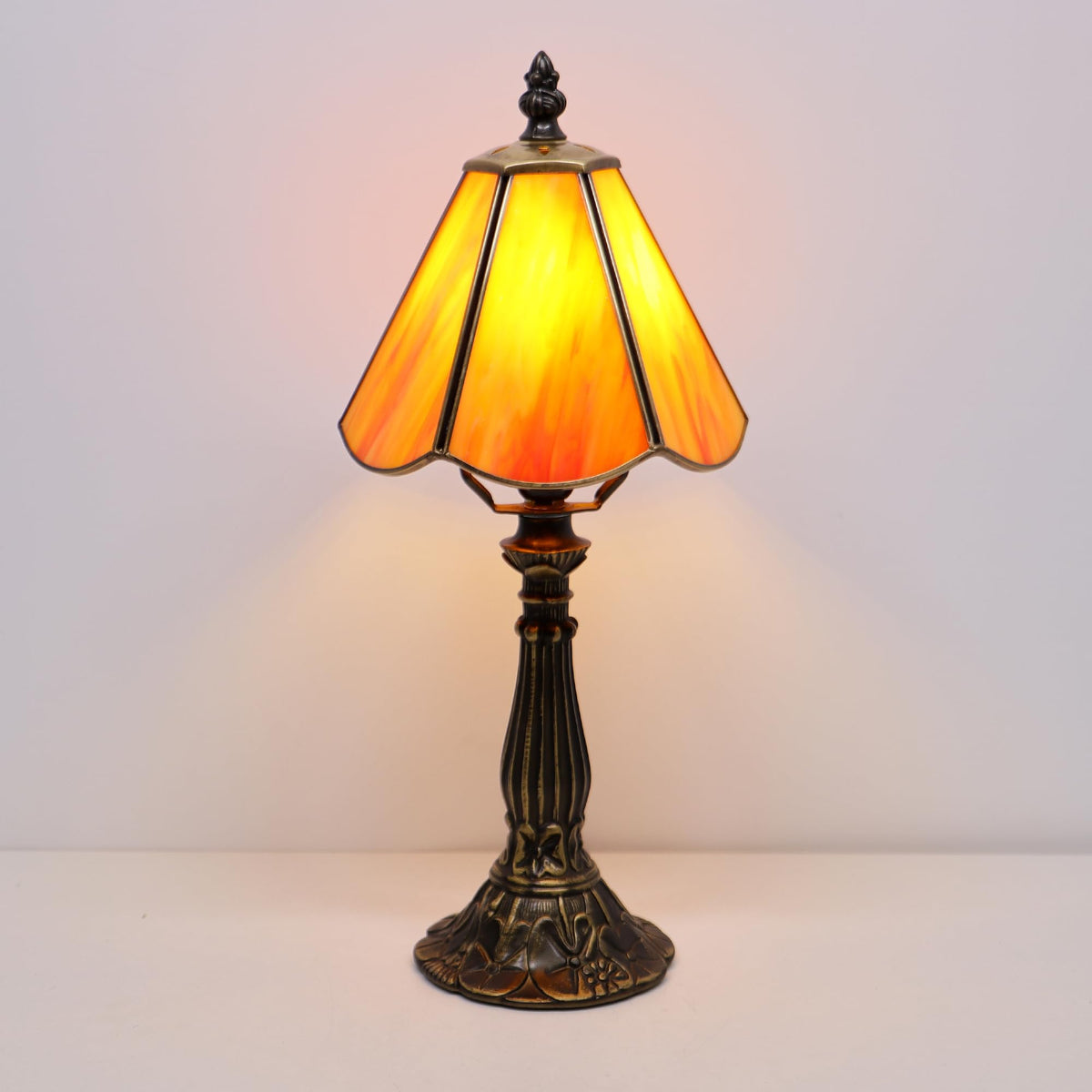 Small Tiffany Style Table Lamp Orange Stained Glass Lamp 14 Inch (Orange)