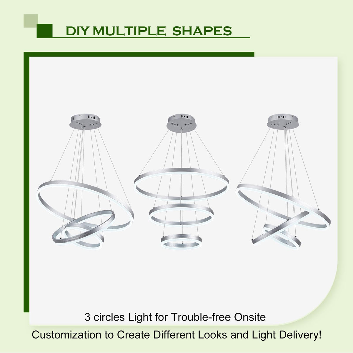 3 Rings Modern LED Chandelier Silver LED Pendant Light with Remote (3 Ring Circular D23.6in / Silver)