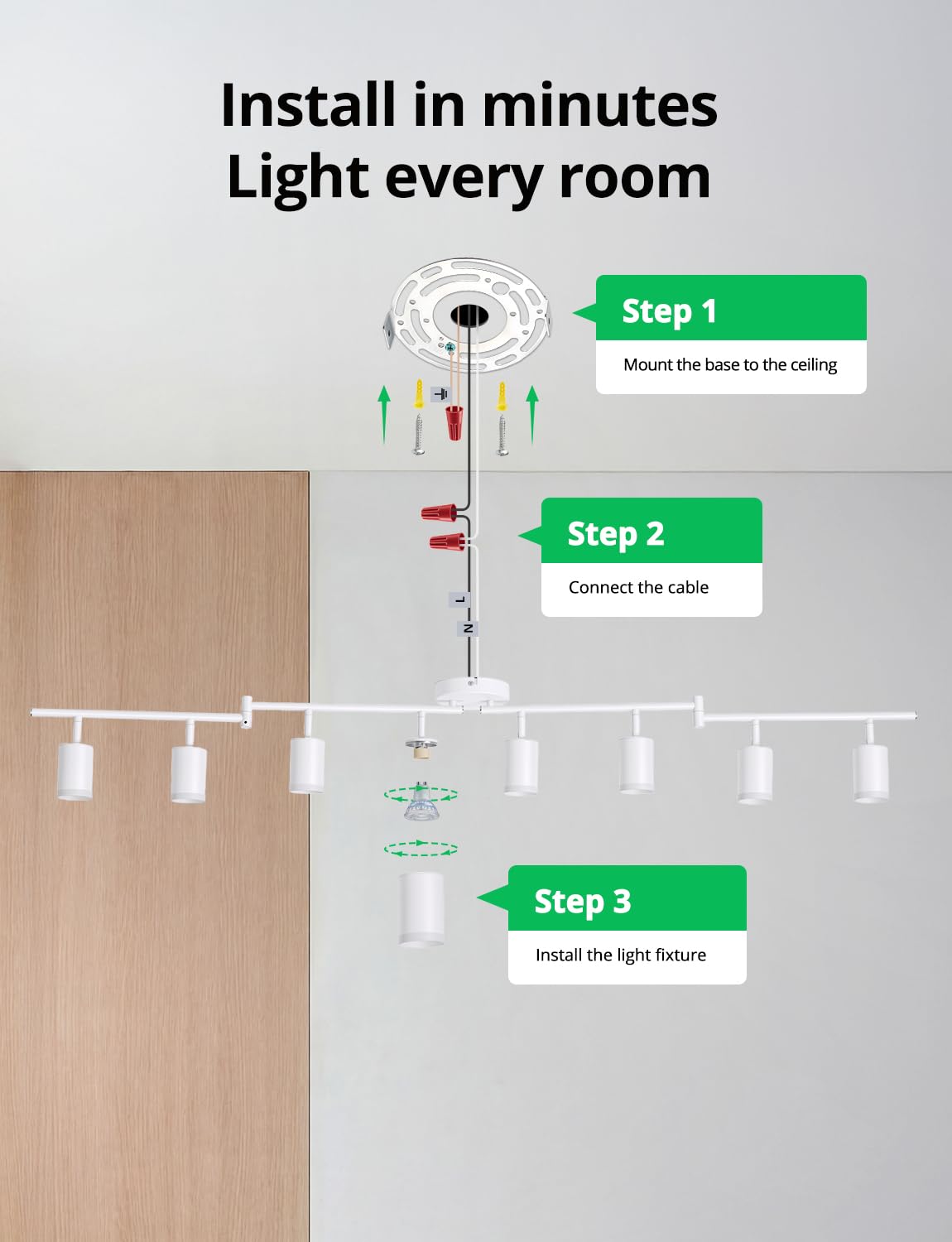 LED Track Lighting Fixtures Ceiling Mount for Kitchen (White / 8 Light (Ceiling Mount))