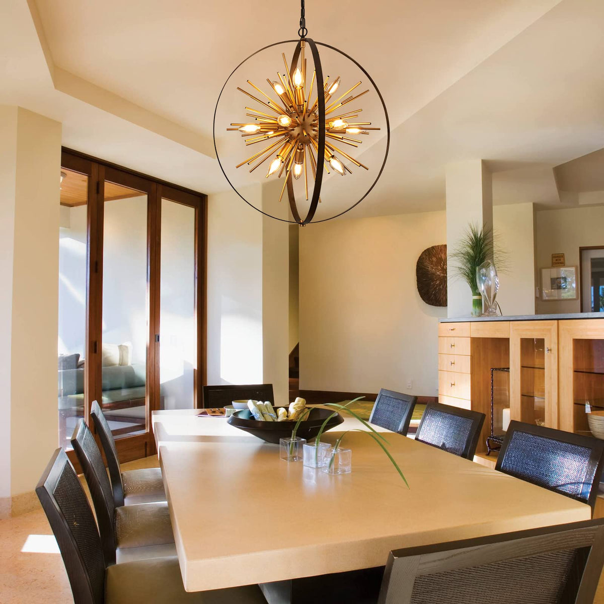 Black Gold Sputnik Chandelier (D23" x H25" 12-Light Sputnik)