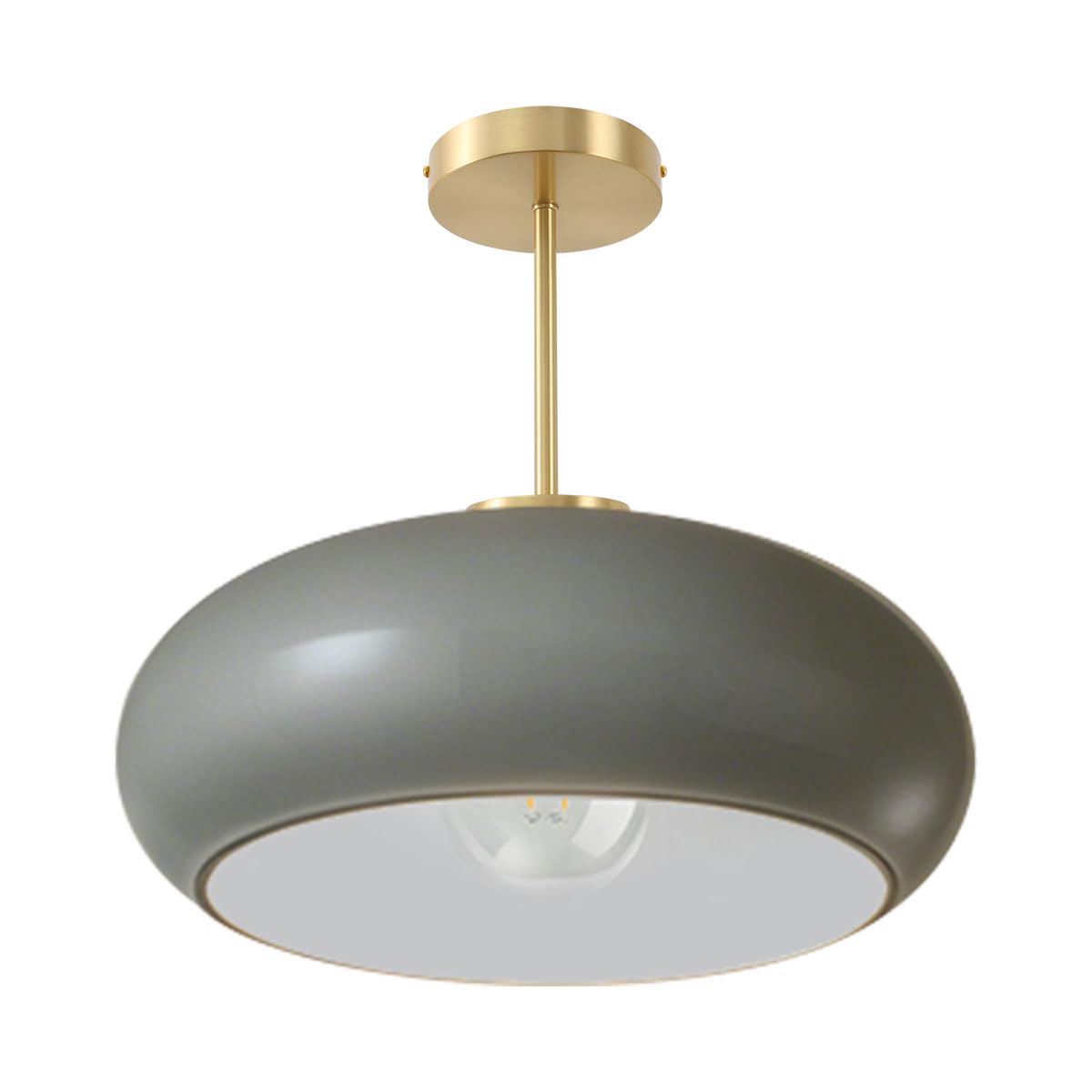 15.7″ Large Ceiling Lamp Gold Brass 1Light Classic Gray Glass Shade (15.7″-Gray)