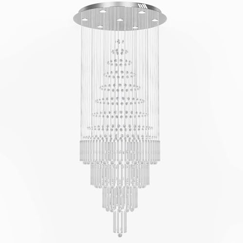 D32 x H79'' Modern Crystal Chandelier for High Ceiling Large Foyer Chandeliers for Living Room Entryway Staircase Villa (Silver / D32"X H79")