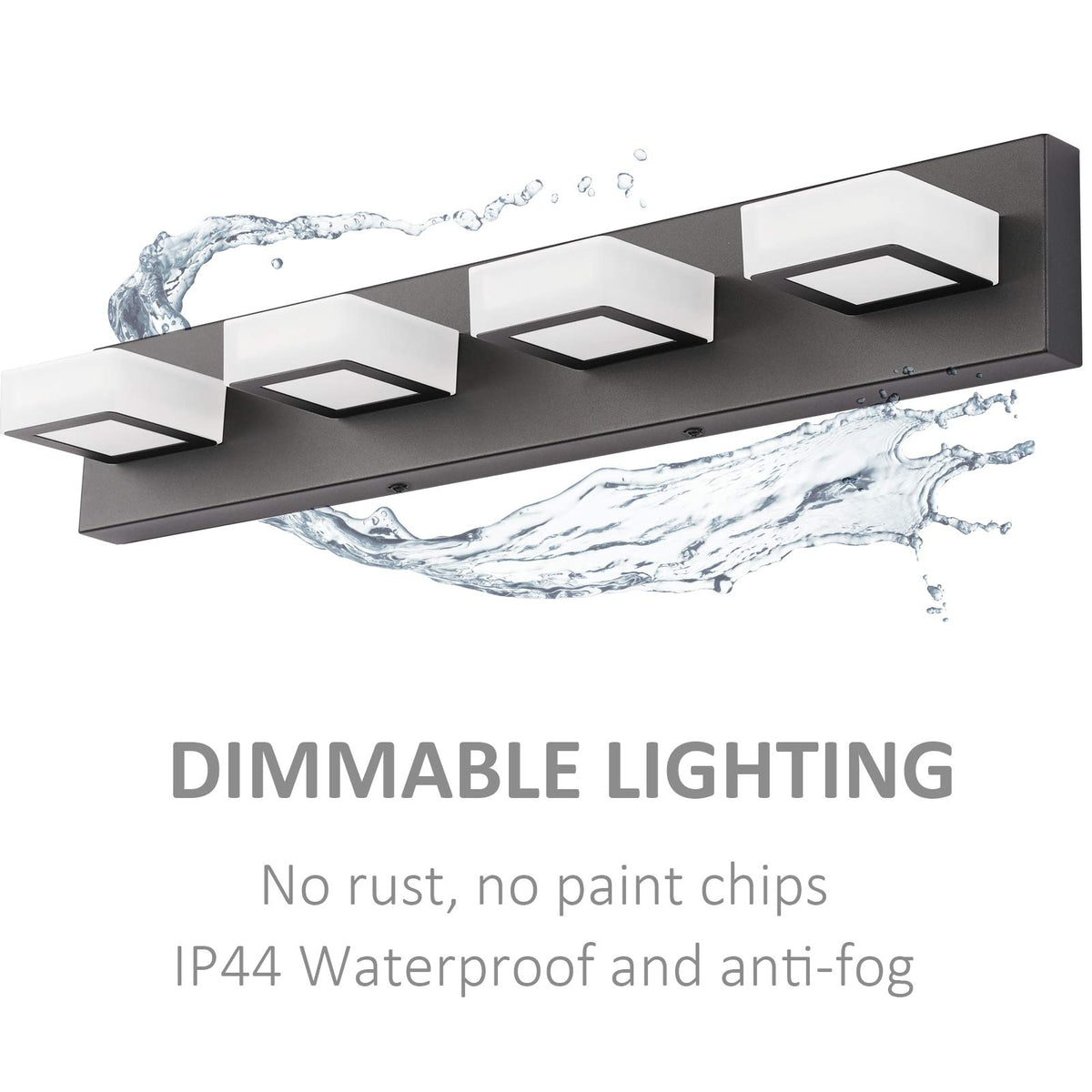 Black Vanity Light Dimmable 4 Lights LED Modern Bathroom Vanity Lighting Fixtures Modern Stainless Steel Acrylic Rotable 360° Vanity Wall Light Over Mirror (Black-Dimmable / 26 inch)