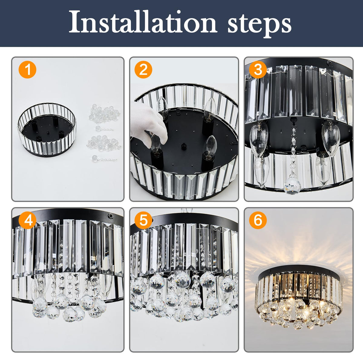 12.2" Crystal Ceiling Light Fixture (Small Black)