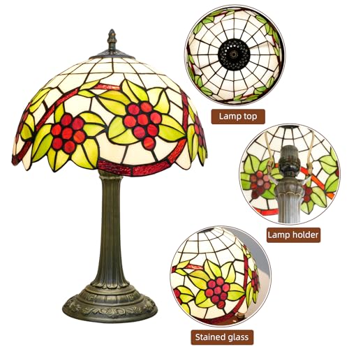 12 Inch Tiffany Lamp Grape Stained Glass Bedroom Table Lamps Village Retro Rustic Farmhouse Style For Living Room End Bedside Nightstand Office Dorm Home Decor Accent Mid Century Reading Desk Light (Grapes Lamp)