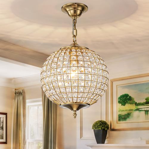 Gold Globe Crystal Chandelier (Gold / 12.6"W X 15.9"H)