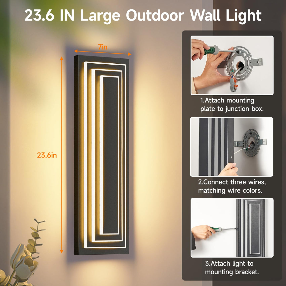 Outdoor Wall Lights (Black 3-Tier Modern Design / 23.6 Inches(60 cm))
