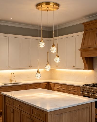 5 Light Crystal Brushed Gold Chandelier (Gold / Round Pendant 5-Light)