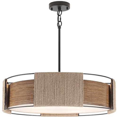 Drum Chandeliers for Dining Room 4 Lights Industrial Black Pendant Light Fixture Adjustable Hanging Lights for Living Room Entryway