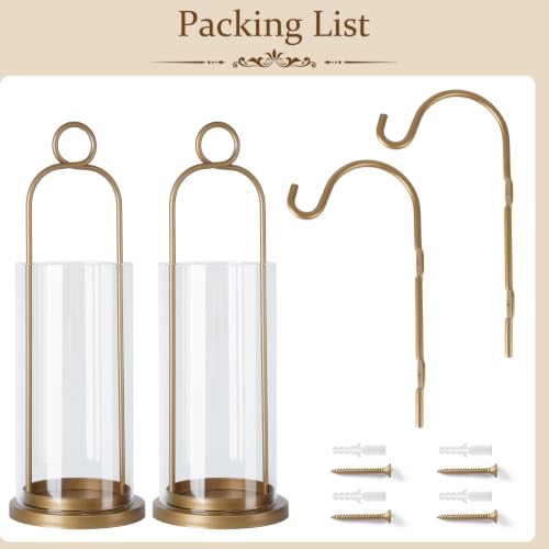 Wall Candle Sconces Hurricane Candles Holder Modern Pillar Candle Lantern (Gold)