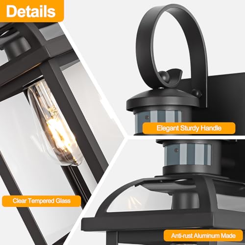 Motion Sensor Porch Lights Dusk to Dawn 19 Inch Large (Modern Matte Black / Motion Sensor)