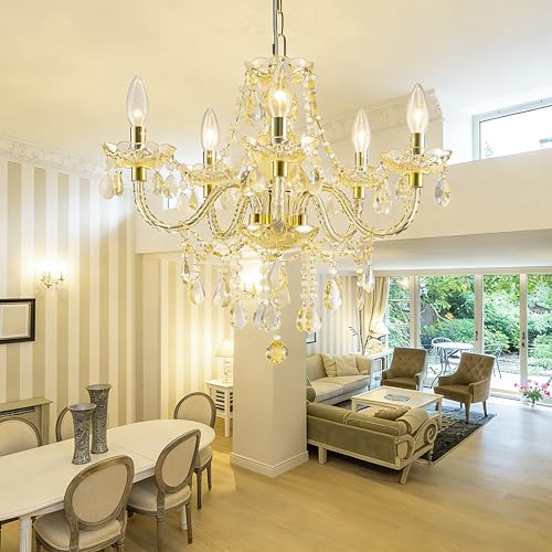 Plug in 5 Light Gold Acrylic Crystal Hanging Pendant Chandelier (Gold)