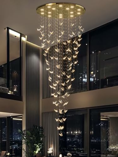 Crystal Butterfly Chandelier High Ceiling Chandeliers for Staircaes Large Raindrop Chandeliers LED Dimmable Big Chandelier for Foyer Hallway Entryway Gold (Gold / Dia 40")