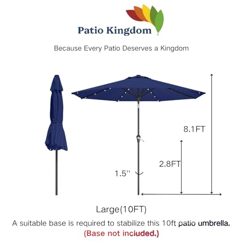 10FT Solar Umbrella 32 LED Lighted Patio Umbrella Table Market Umbrella w (Navy Blue)