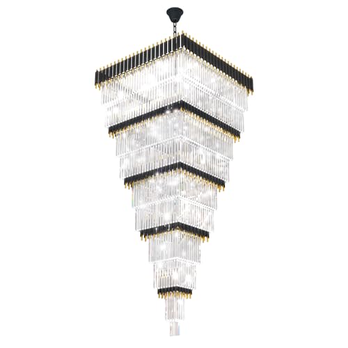 W40 x H120 Large Black Gold Chandeliers for High Ceiling (D40"XH120" Black)