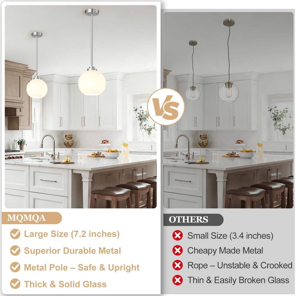 2 Pack Modern Globe Pendant Lights Kitchen Island Milk Glass (Brushed Nickel + Milky White Glass 2 Pack)