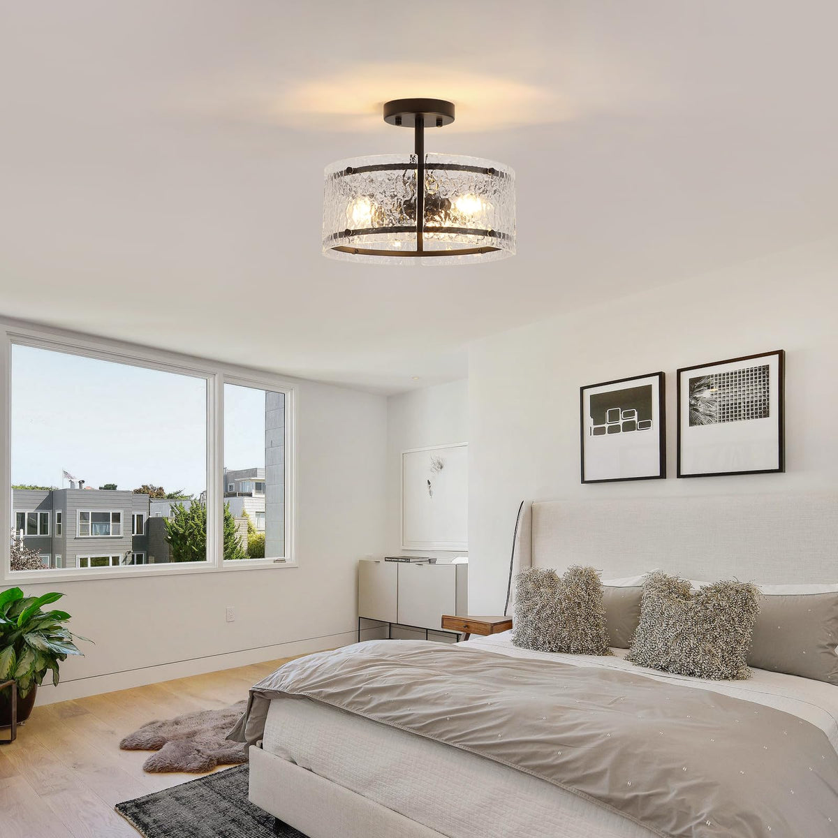 Black Semi Flush Mount Ceiling Light (Black)