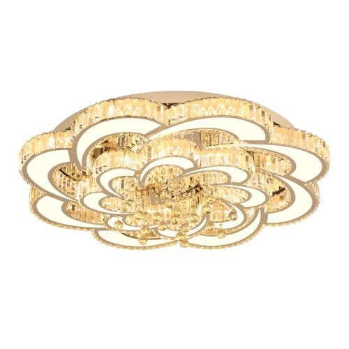 40inch Chrome Crystal Chanderliers for Living Room Modern Ceiling Chandelier for Dining Room LED Dimmable Lighting 2700k 4500k 6000k (Silver / Dia 40")