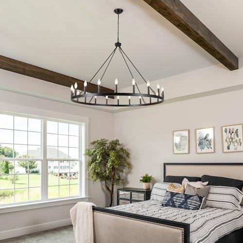 47.2 inches Black Wagon Wheel Chandelier (Black-20 lights)