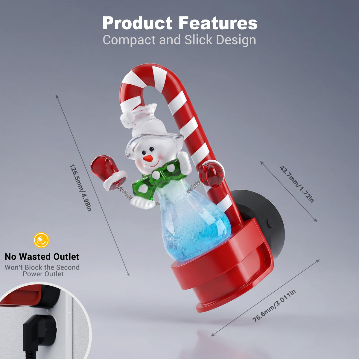 Snowman Candy Night Lights Plug into Wall (Candy Canes-RGB / 1 Pack)