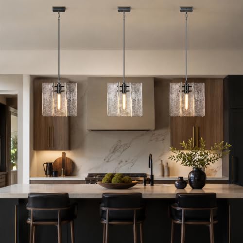 Modern Black Water Ripple Glass Kitchen Island Pendant Light Fixtures (Black-12-IN)