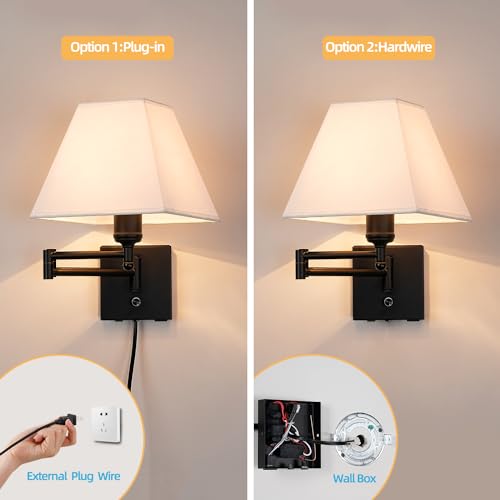 Swinging arm wall lamp (White square lampshade)