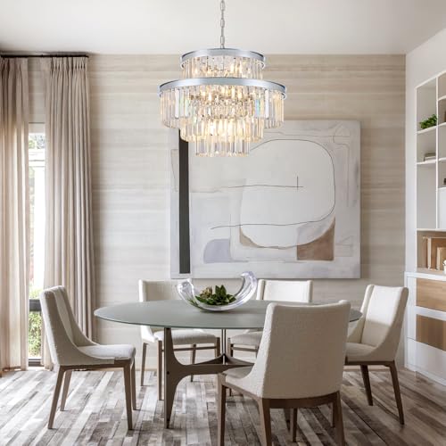 Chrome Crystal Chandeliers 15 Lights 22" Luxury Round Chandelier (Chrome / Medium-21.6”)