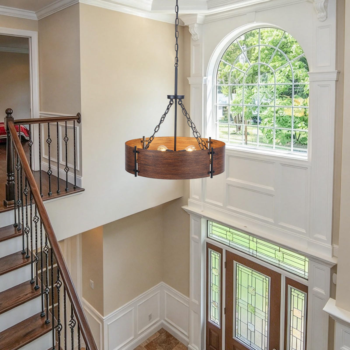 23.62" Farmhouse Chandeliers for Dining Room 6 (Brown Wood Grain Finish-6-Light-23.62'')