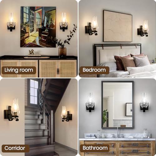 Battery Operated Wall Sconces (Ice Crackle Black / Battery Operated)