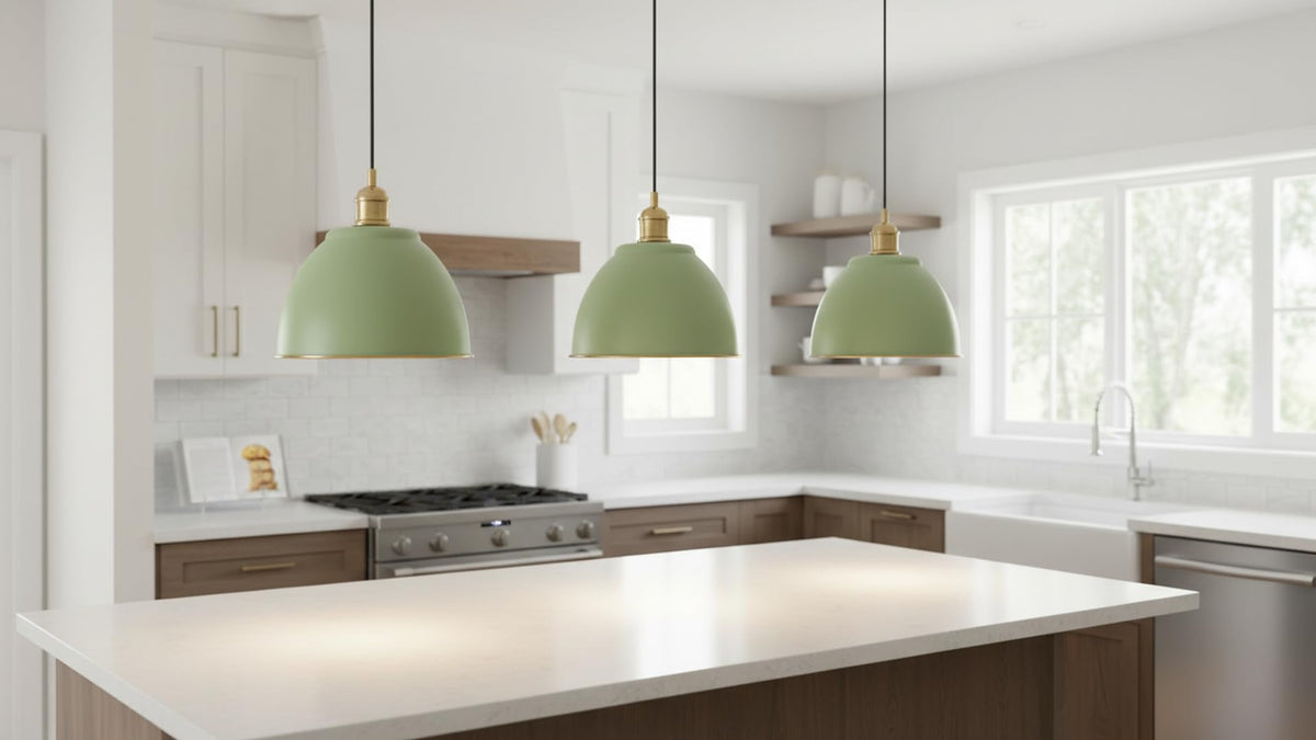 21601-51,Replacement Metal Shade for Pendant Light,Gemma Green,7-7/8"W x 5-3/4"H,Center Hole 1-5/8" (Gemma Green with White inside)