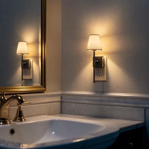 LED Night Lights Plug into Wall Vintage Linen Fabric Lamp Cover (Black / 1 Pack)
