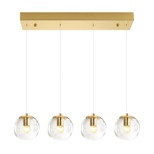 Chandeliers for Dining Room Gold Dining Room Lights Fixture Over Table Glass Globe Pendant Lights Kitchen Island Adjustable Hanging Lamp Ceiling for Bedroom Entryway Foyer (Gold-Clear / Rectangle 4-Light)
