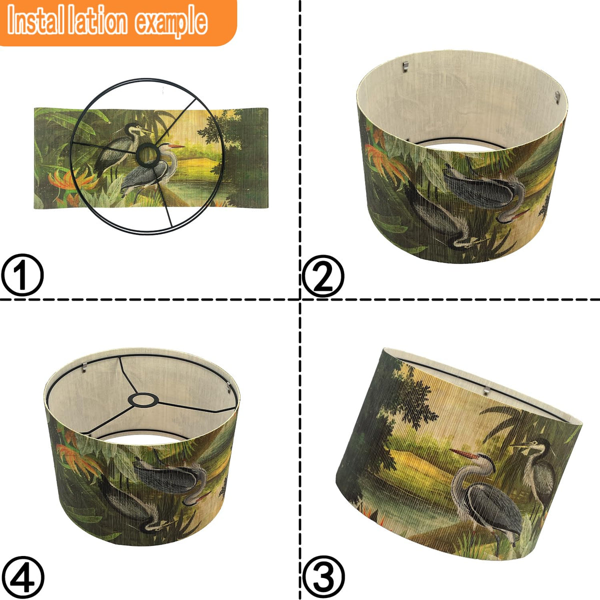 Rustic And Retro Bamboo Pendant Lamp shade Tropical Colorful Animals Design (Colorful & Herons)