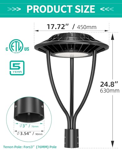 10 Pack LED Post Top Light ETL Listed 80W 64W 48W Adjustable Outdoor Pole Lights with Photocell IP65 Waterproof Post LED Fixture 5000K for Garden Yard Street Lighting