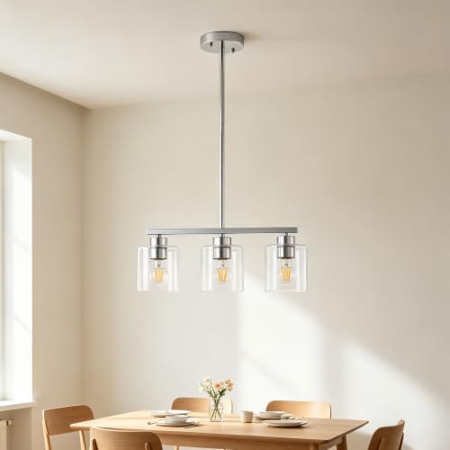 3 Light Silver Kitchen Island Lighting (Silver & Clear Glass / 3 Light)