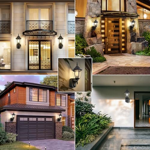 Outdoor Wall Lights with Outlet (Black- 2 / 2 Pack)